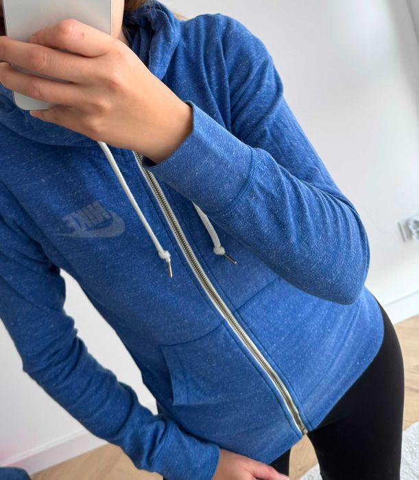 Nike granatowa bluza na zamek z kapturem struktura dwukolorowa 36 s m