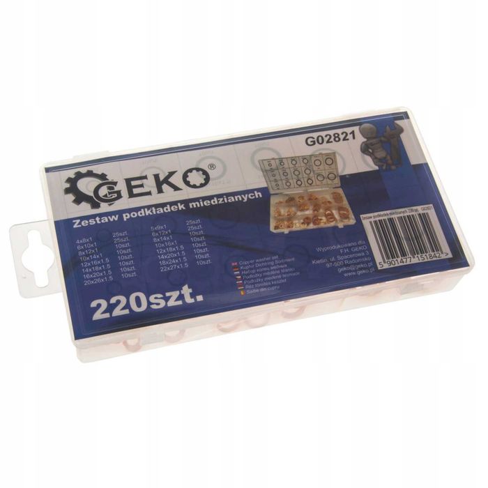 Набір мідних прокладок шайб 220 шт. GEKO G02821