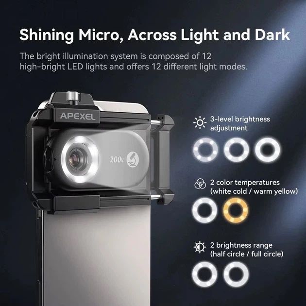 Мікроскоп об'єктив для смартфона 200X Apexel APL-MS200