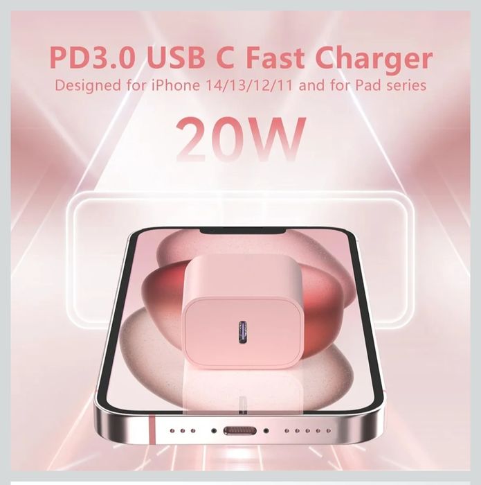 2Pack 20W USB C Ładowarka Phone 14 13 różowa