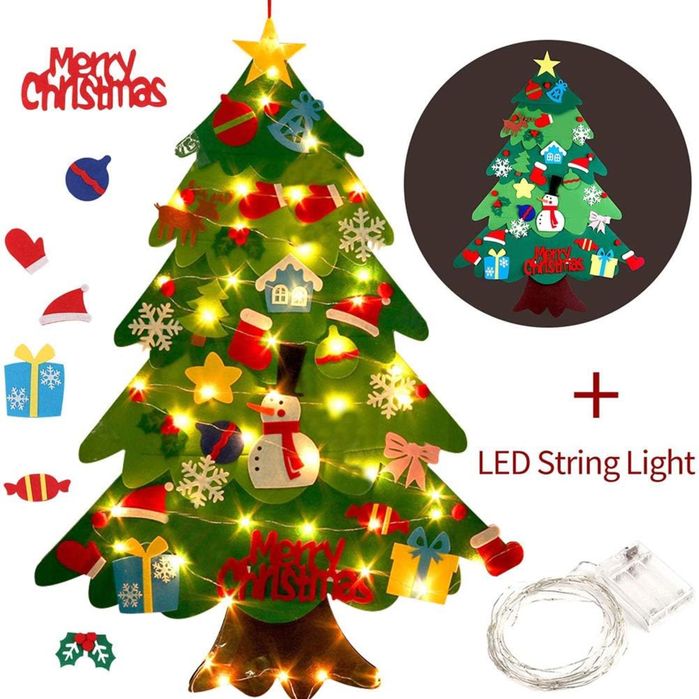 Árvore de Natal Para Criancas de feltro com 25 enfeites + luzes de 3m
