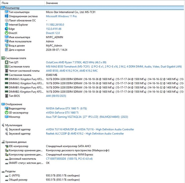 Ігровий ПК/AMD 7 5700x/1660ti/64ram/B550
