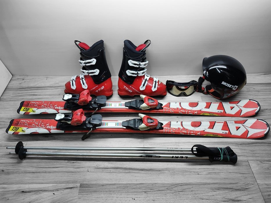 Komplet Narty 130 cm ATOMIC edge Buty r-38 Kijki Kask Gogle