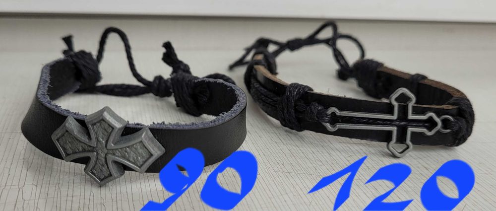 Чоловічий шкіряний браслет із металевим хрестом 1шт