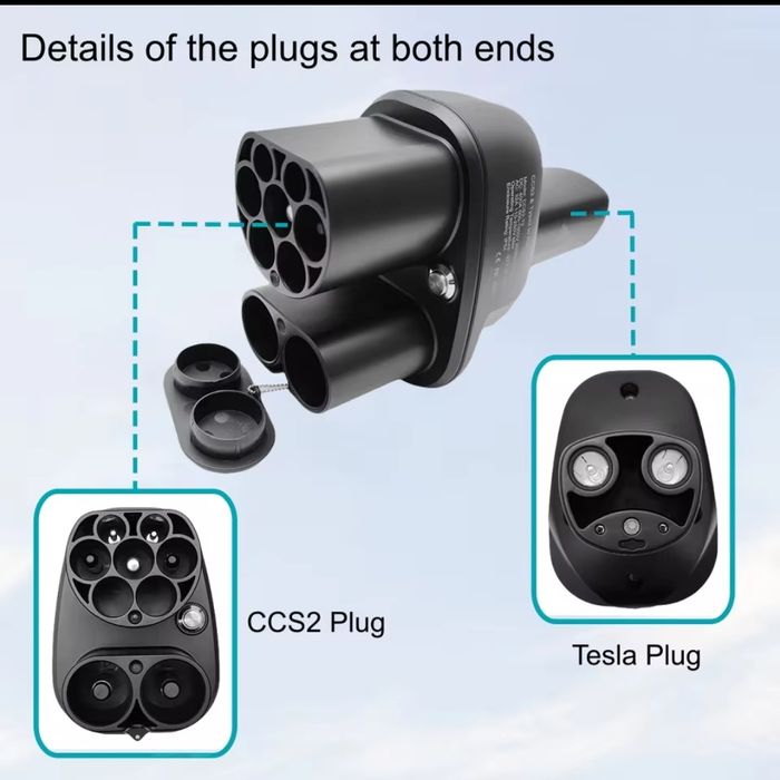 Адаптер швидкої зарядки CCS2 - Tesla NACS | 400A 250кВт AC/DC | Для Tesla USA Model 3, Y, S, X | Supercharger Ready