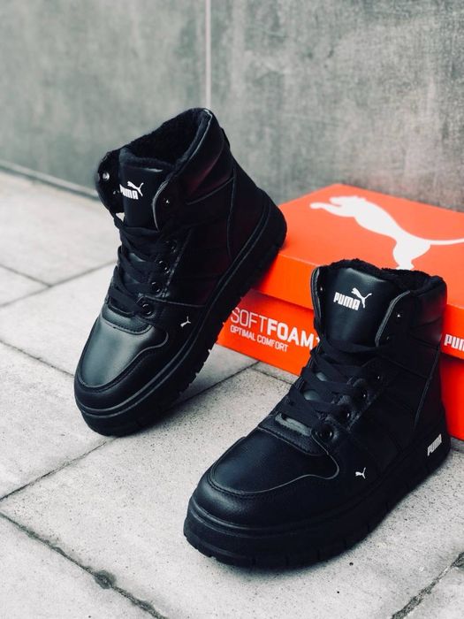 ‼️Натуральная кожа ‼️женские зимние ботинки пума черные кроссовки мех