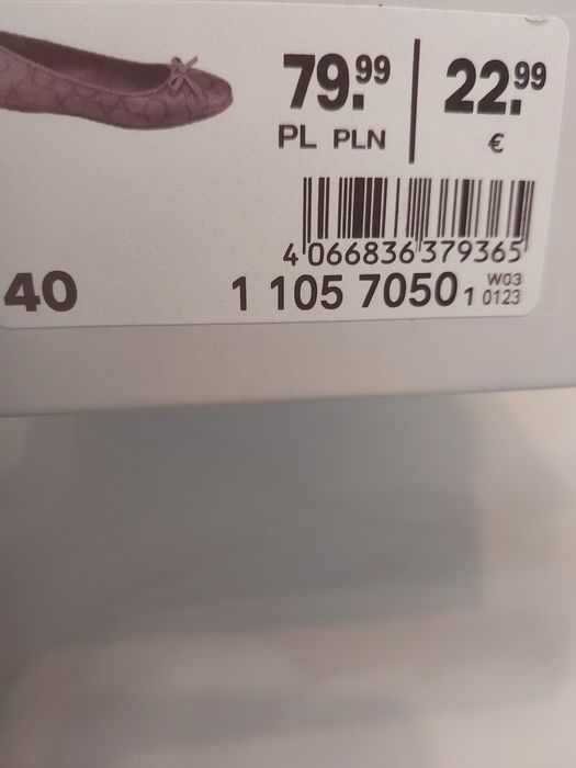Baleriny rozm 40, raz założone