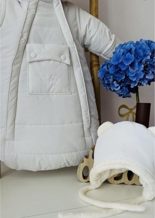 Зимовий теплий комбінезон конверт 0-6 місяців молочний