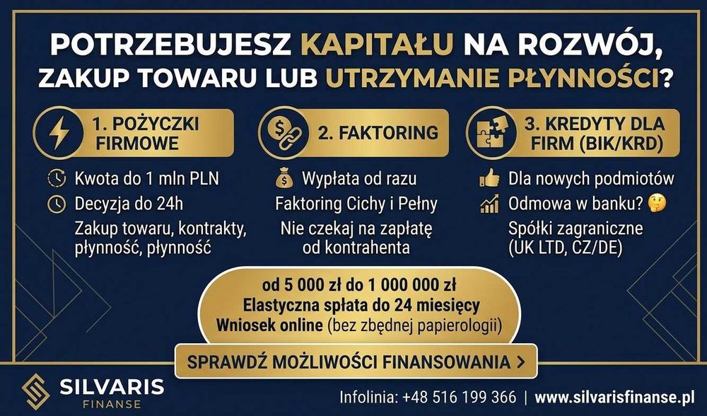 POŻYCZKI I FINANSOWANIE FIRMOWE (Od 5 000 zł do 1 000 000 zł)