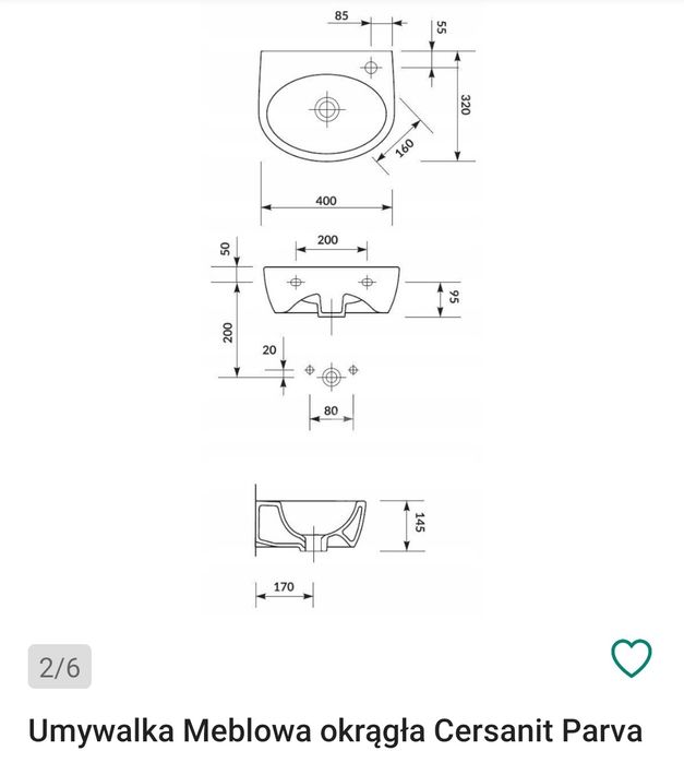 Umywalka cersanit 40x32 stan idealny