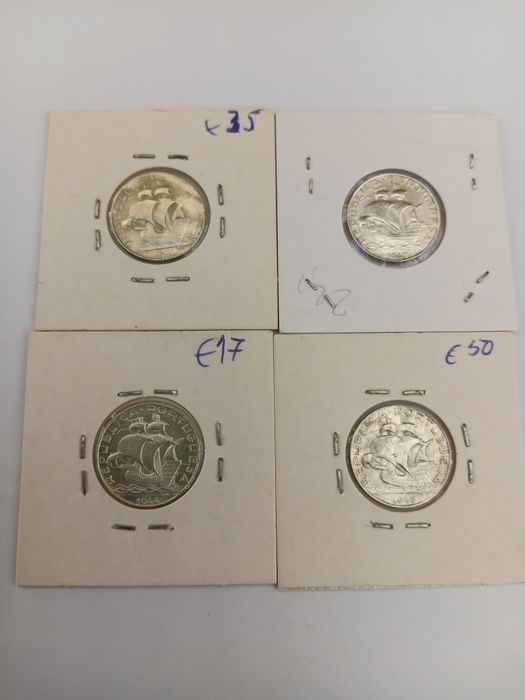 Colecção completa de moedas de 2,50 escudos, prata, caravelas