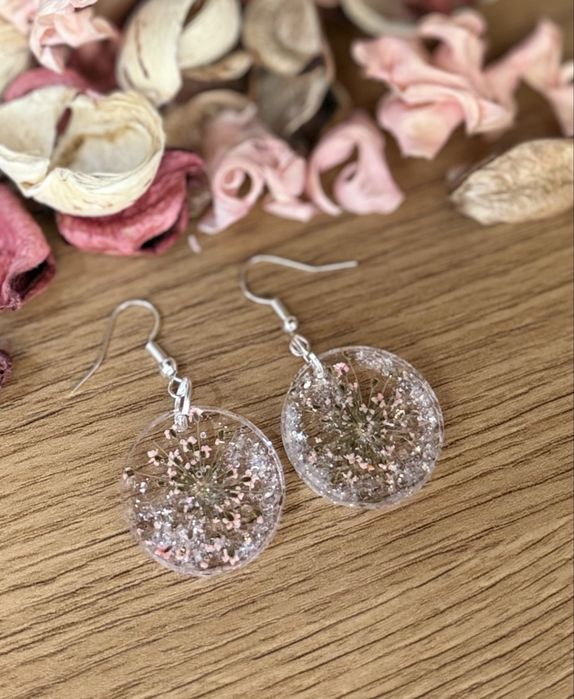 Kolczyki handmade gipsówka i brokat