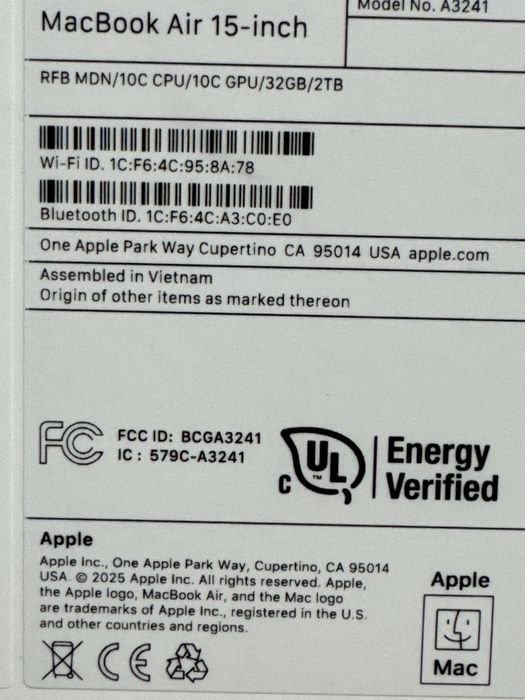 Новий Apple Macbook Air 15 2025 M4 32GB RAM 2TB SSD Midnight