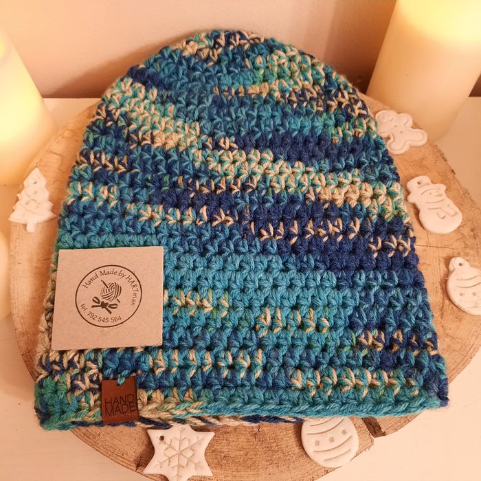 Czapka Beanie smerfetka, multikolor, ręcznie robiona