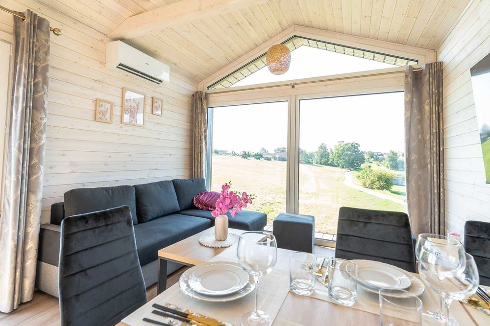 Domek z dużym przeszkleniem Całoroczny 50m2 drewniany Mobilny Modułowy