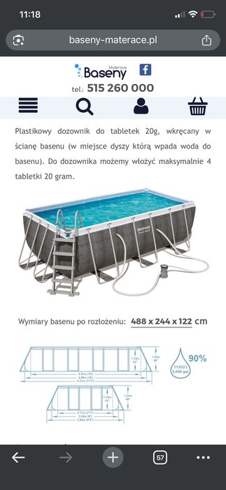 Basen Bestway 56996 wymiary 488x244x122