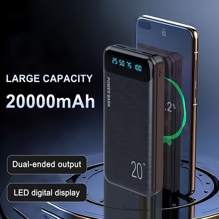 Портативный павербанк / Power Bank / Мобильная Батарея / Большой емкости / LED дисплей / 20000mAh / 5V2.1A /  USB-зарядка для андроида и айфона