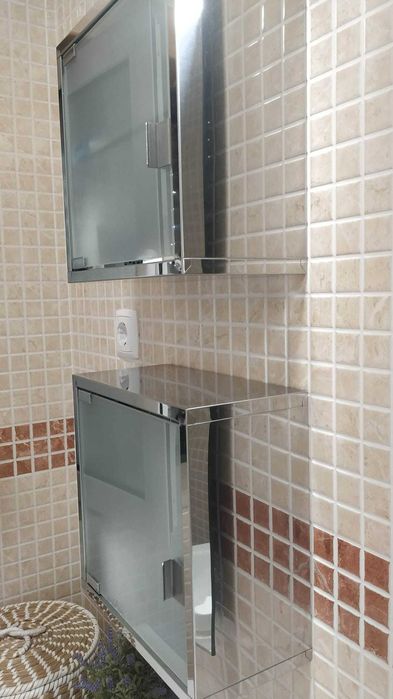 2 Armários inox 30×30 cm com portas de vidro fosco
