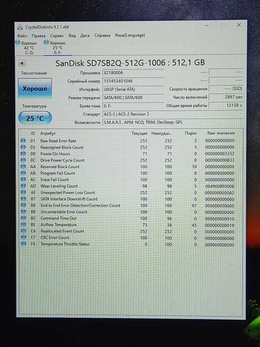 SSD 512 GB SanDisk / Память MLC