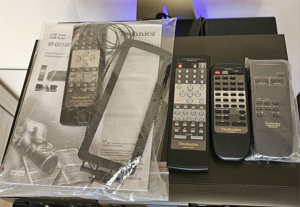 Technics-wzm.dwudzielony, zestaw audio, deck RS-A7, wieża 6-el.,4 piloty-bdb.stan