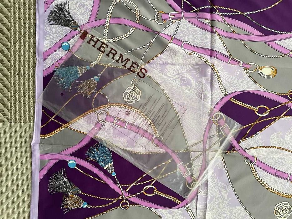 Хустка весняна в стилі Hermes Шовк 90/90см Пурпурна