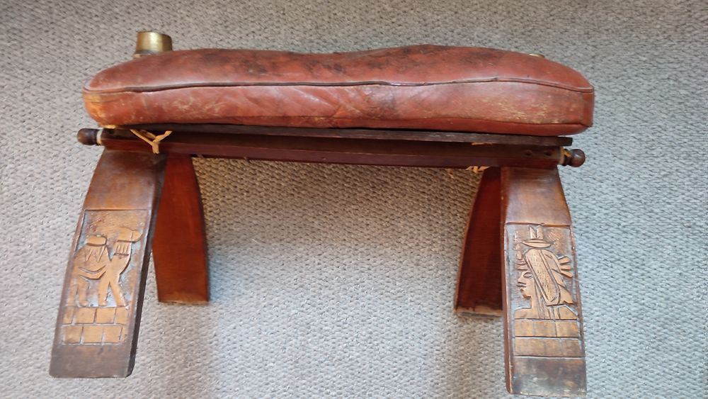 Krzesło, siodło na wielbłąda, podnożek, oryginał lata 60te Egipt