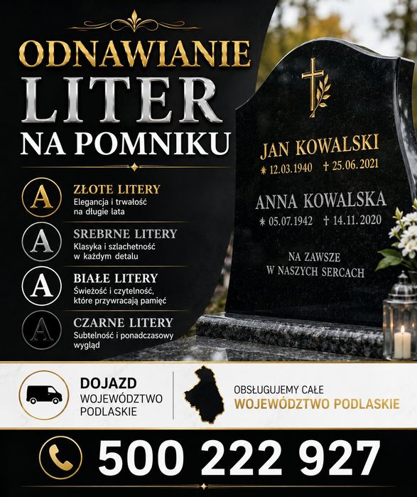 Odnawianie malowanie liter na pomniku.