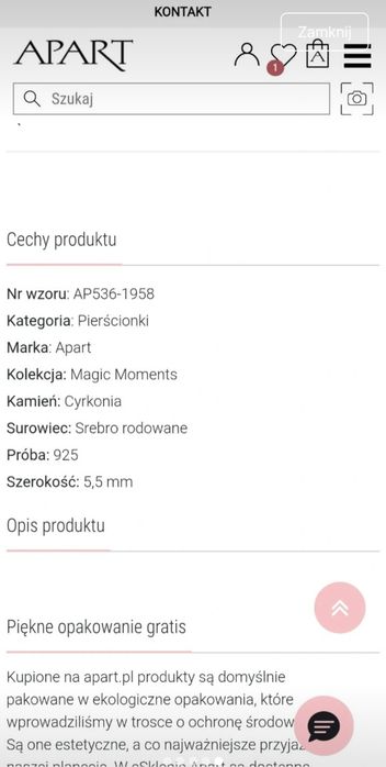 Srebny pierścionek apart