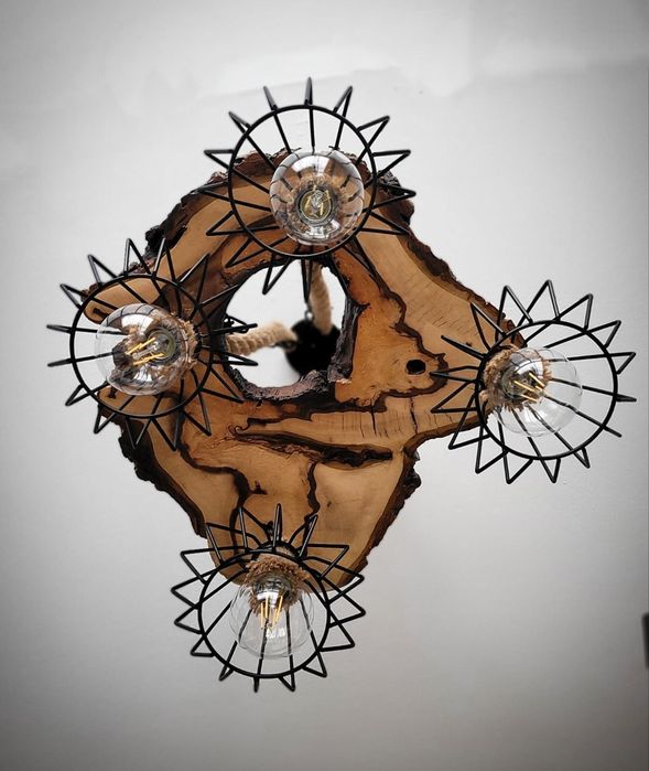 Lampa wisząca z drzewa orzechowego sznur jutowy Loft Handmade