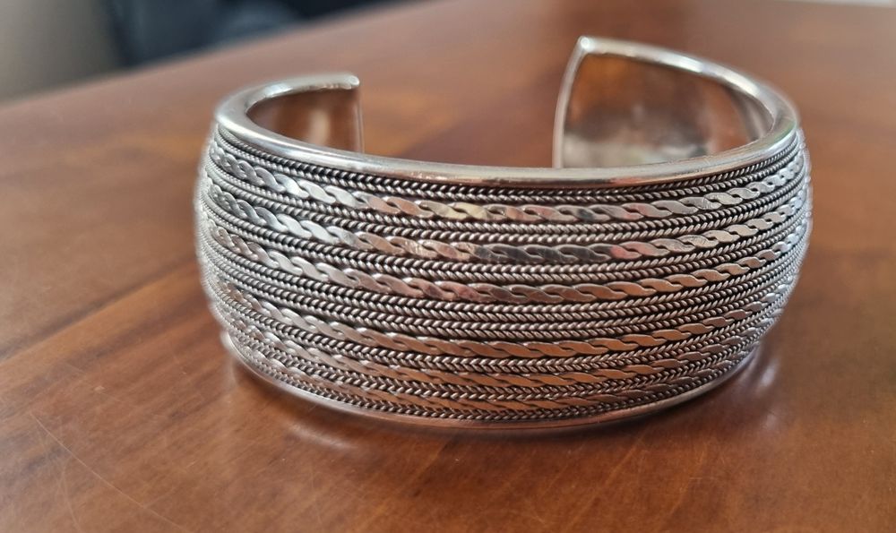 Szeroka srebrna bransoletka vintage 925