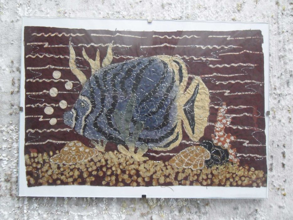 Obraz na tkaninie w antyramce ręcznie zdobiony - ryba tropikalna