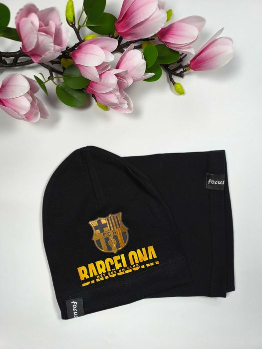 Bawełniany komplet wiosenny czapka komin szalik FC Barcelona cotton