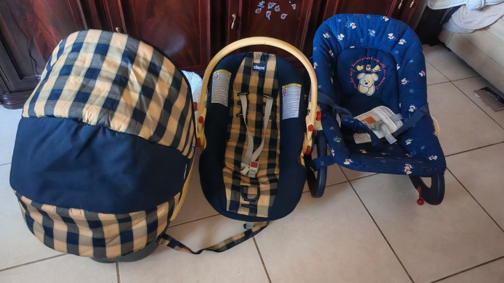 Conjunto espreguicadeira, ovo e alcofa bebe Chico