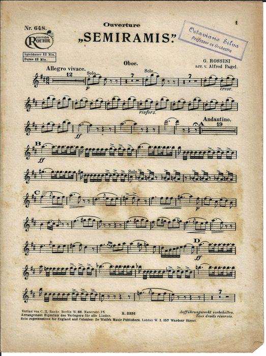 Semiramis (Rossini) - Abertura - Partitura Antiga Completa para Orquestra – 94 páginas