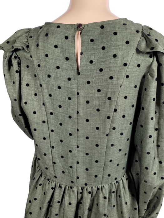 Nowa sukienka khaki 38,M Primark wzór kropki groszki falbany bufki
