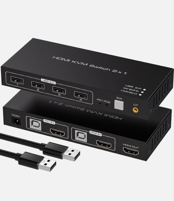 Перемикач HDMI USB 2 в 1 KVM Switch 4K 60Hz на 2 ПК Монітор та USB хаб