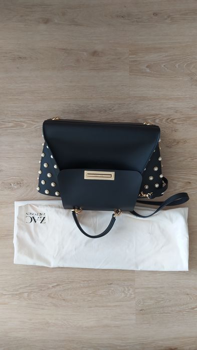 Zac Posen Eartha Iconic Pearl torebka czarna skóra perły premium