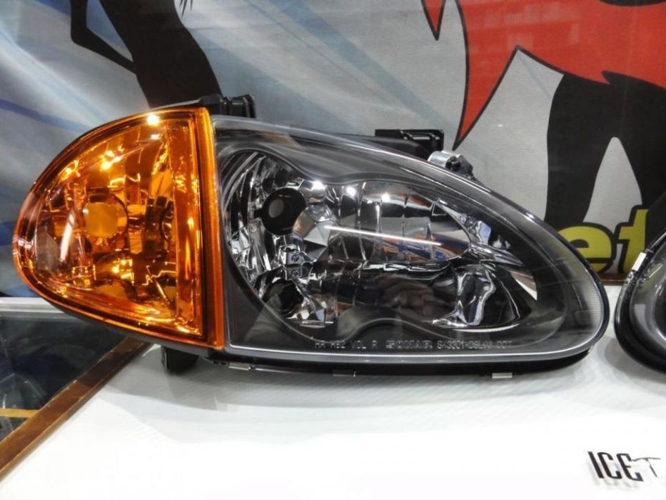 Faróis frontais com lâmpadas HOD 5000k para Honda crx del sol 92-97 JDM Fundo preto + piscas laranja EURO look