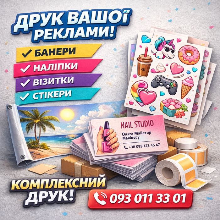 Комплексний друк - банера /візитки/наліпки /стікери/ дизайн розробка