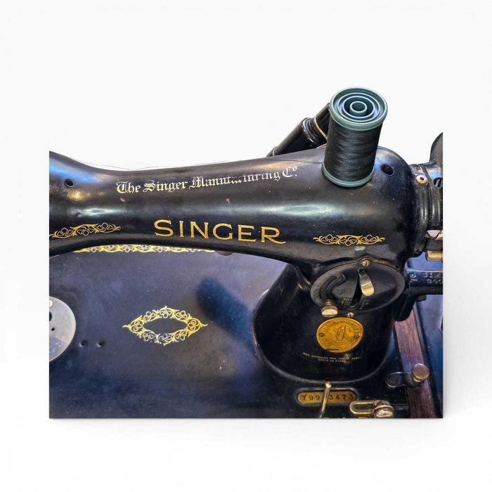 Máquina Costura Antiga Singer 15K Manual c/ Tampa Madeira — 1935