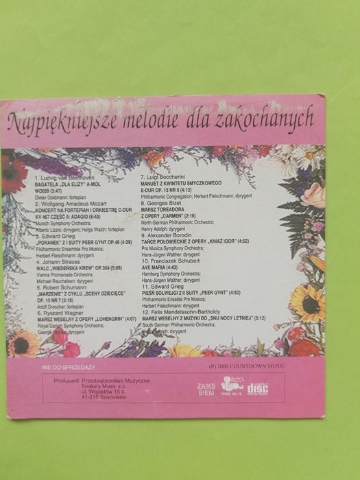 Płyta CD najpiękniejsze melodie dla zakochanych 2000rok