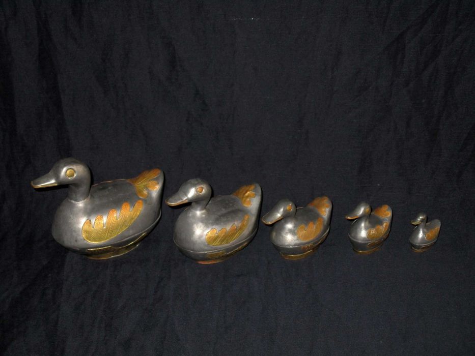 5 Caixas em forma de Pato Estanho e Latão