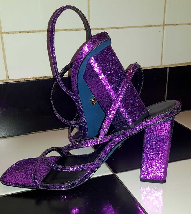 Nowe fioletowe błyszczące brokatowe szpilki obcasy Zara rozm. 41