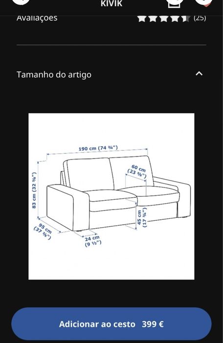 Sofá Ikea Kivik 2 lugares