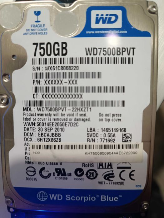 Disco duro 750gb wd 2.5 sata hdd