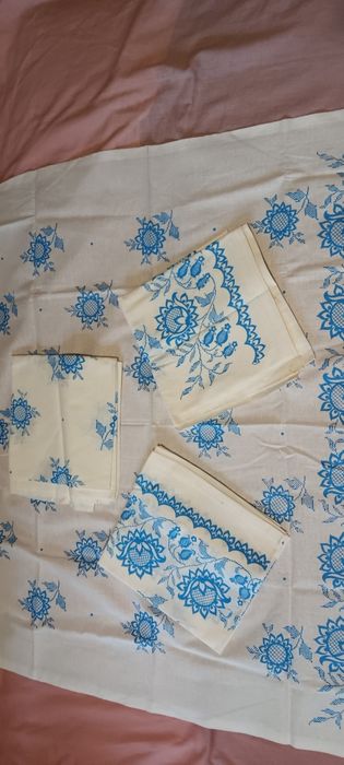 Платки хкстки ссср белые с синими розами хлопок винтаж