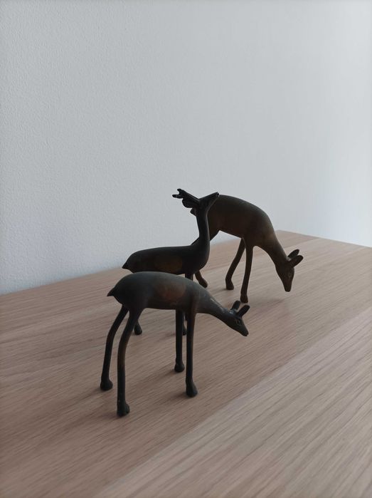 Conjunto de 3 estatuetas Cervos Vintage anos 70 em Bronze
