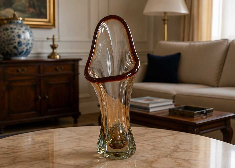 Par de Vasos e centro de mesa em Vidro Artístico Soprado Mid-Century Modern
