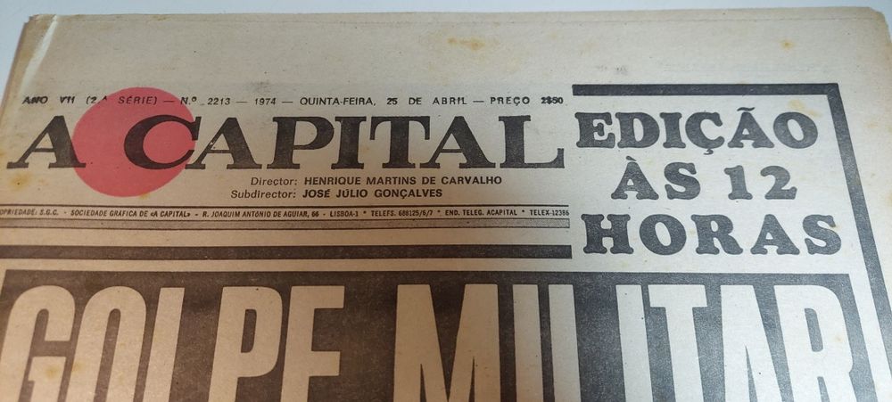 Jornal A Capital 25 de Abril 1974 - 1ª edição (12 Horas) - Muito Raro