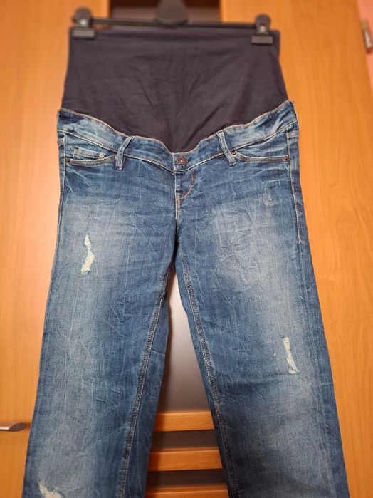 Spodnie granatowe ciążowe Denim jeans mama skiny rozmiar 38
